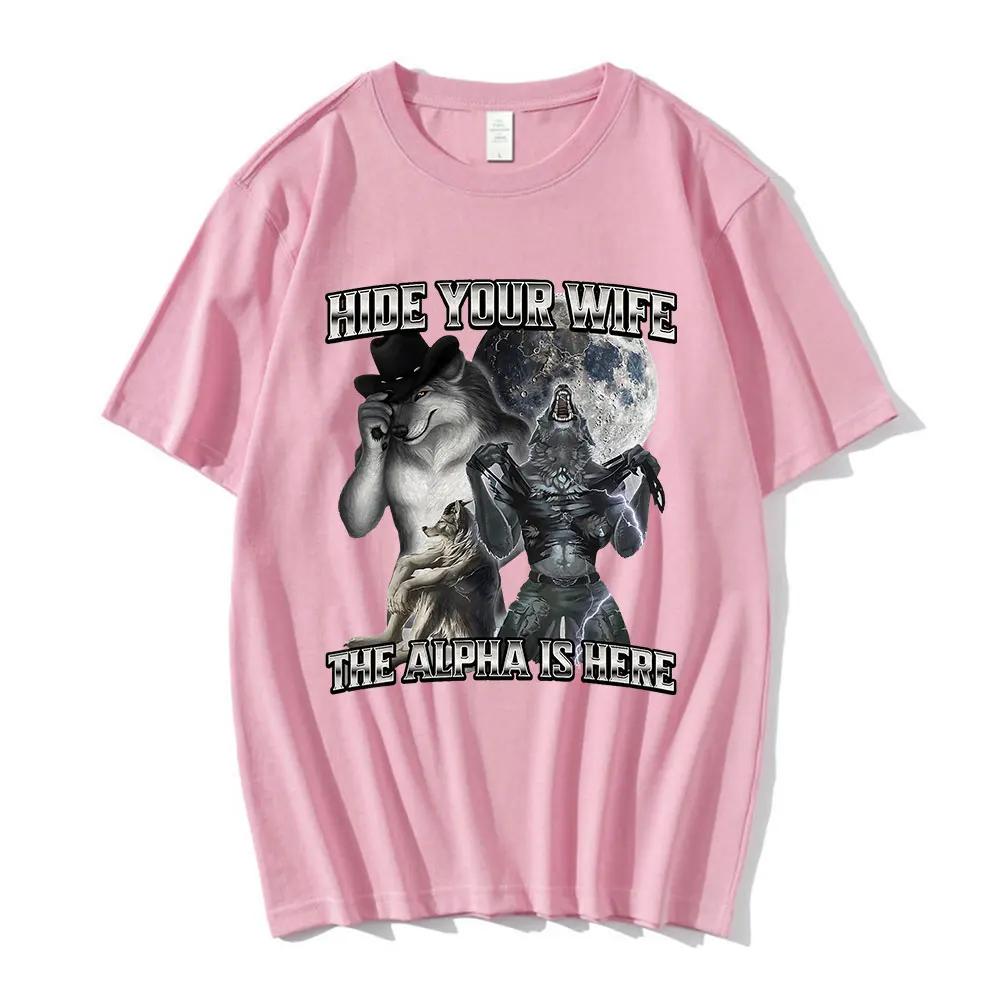 Fun Meme Wolf T-shirt for Men and Women, Hip-hop Fashion T-shirt, 100% Pure Cotton Casual T-shirt