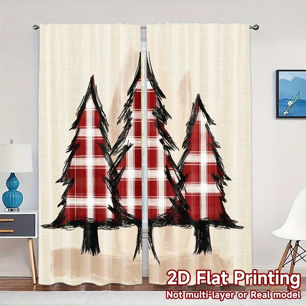 

2pcs,Curtains Buffalo Plaid Trees Farmhouse Style Modern Modern Curtains Versatile 100% Polyester Curtains Decorations Inside 52.50×116.00 CM 2pcs
