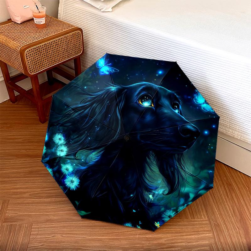 1 PC Automatic Folding Umbrella - Magical Night Dog Pattern, Portable & Foldable Design with 8 Ribs, Christmas Birthday Gifts