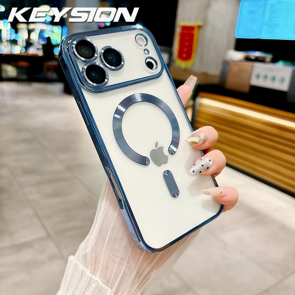 KEYSION Magnetic Plating Case for MagSafe for iPhone 17 Pro Max 17Air Transparent TPU Shockproof Phone Cover With Lens Protector