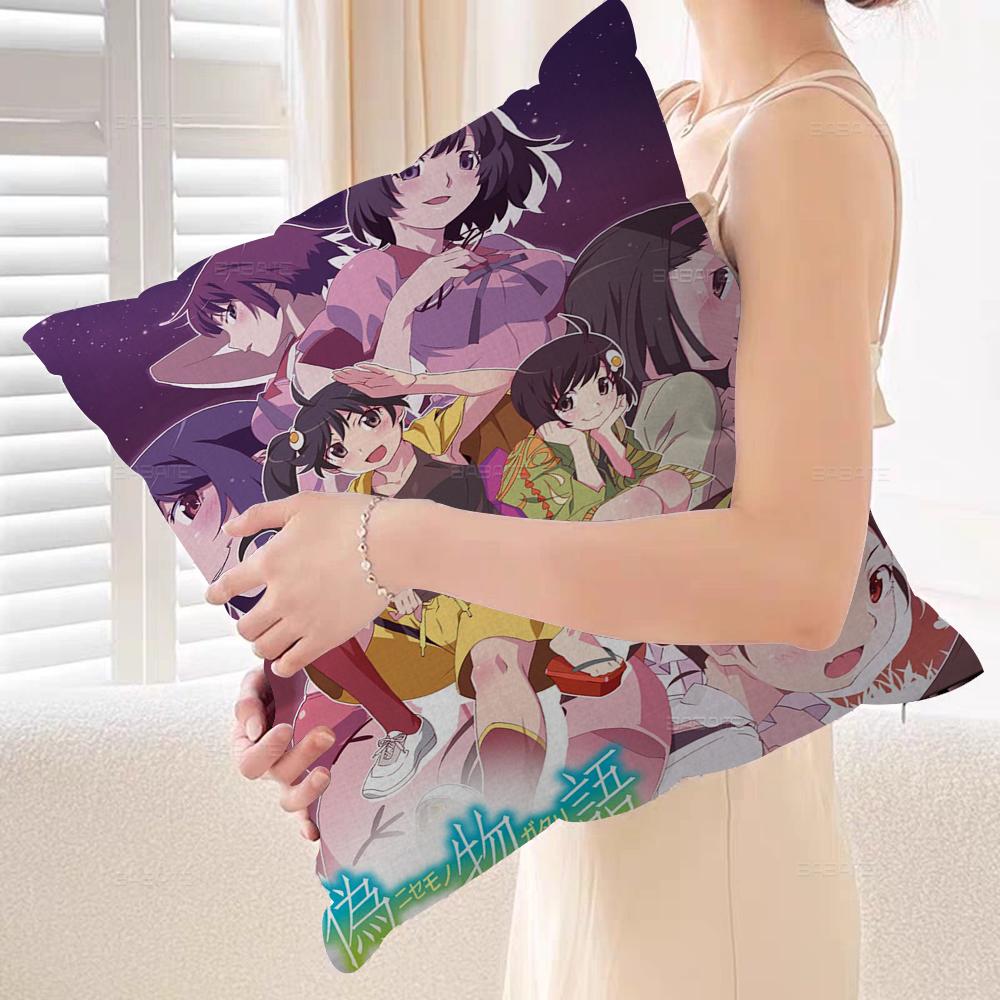 Monogatari Anime Cushion Cover Car Throw Pillow Case For Sofa Car Christmas Gift 40x40cm 45x45cm