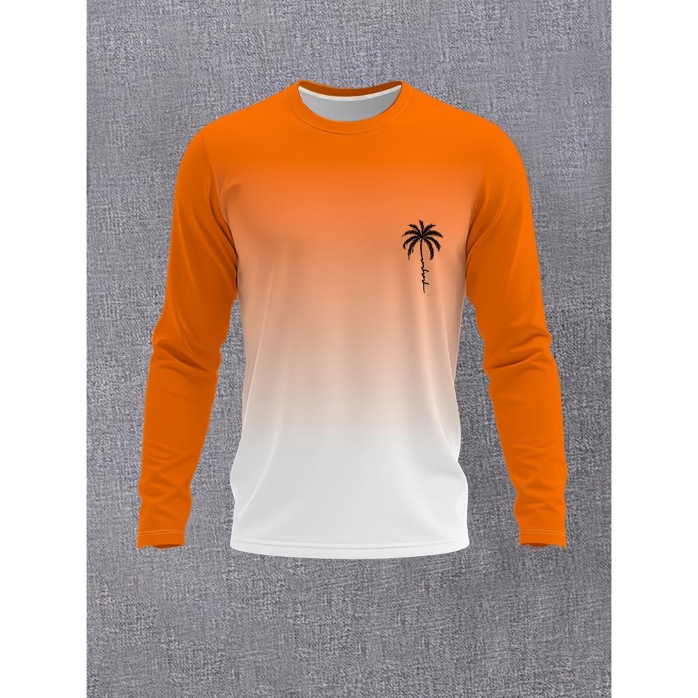 Autumn Casual Men's Long Sleeve T-Shirt Men's Fashion Tops Gradient Pattern Tees Crew Neck T-Shirt Outdoor Daily Clothes for Men