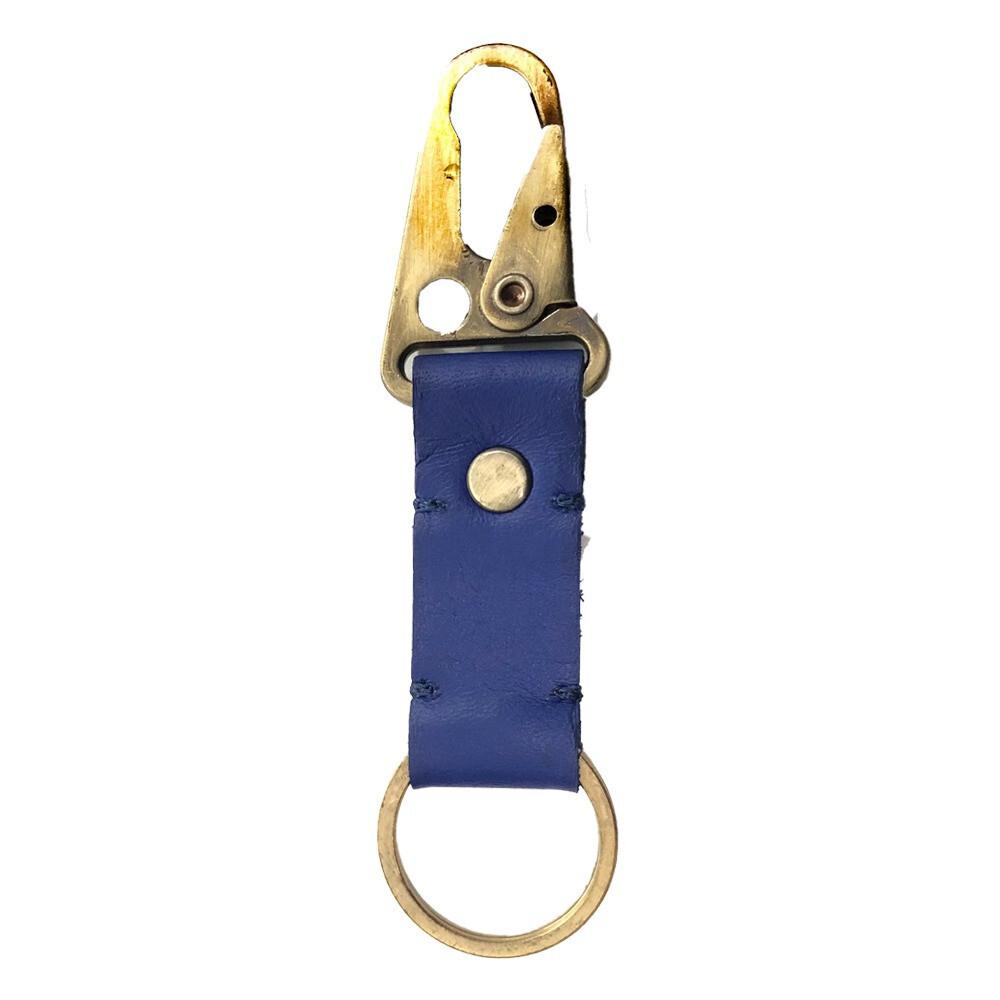 RSINC Full Grain Handmade Leather Keychain | Metal Fittings | Brass Finish Blue B0DSW7LMG3