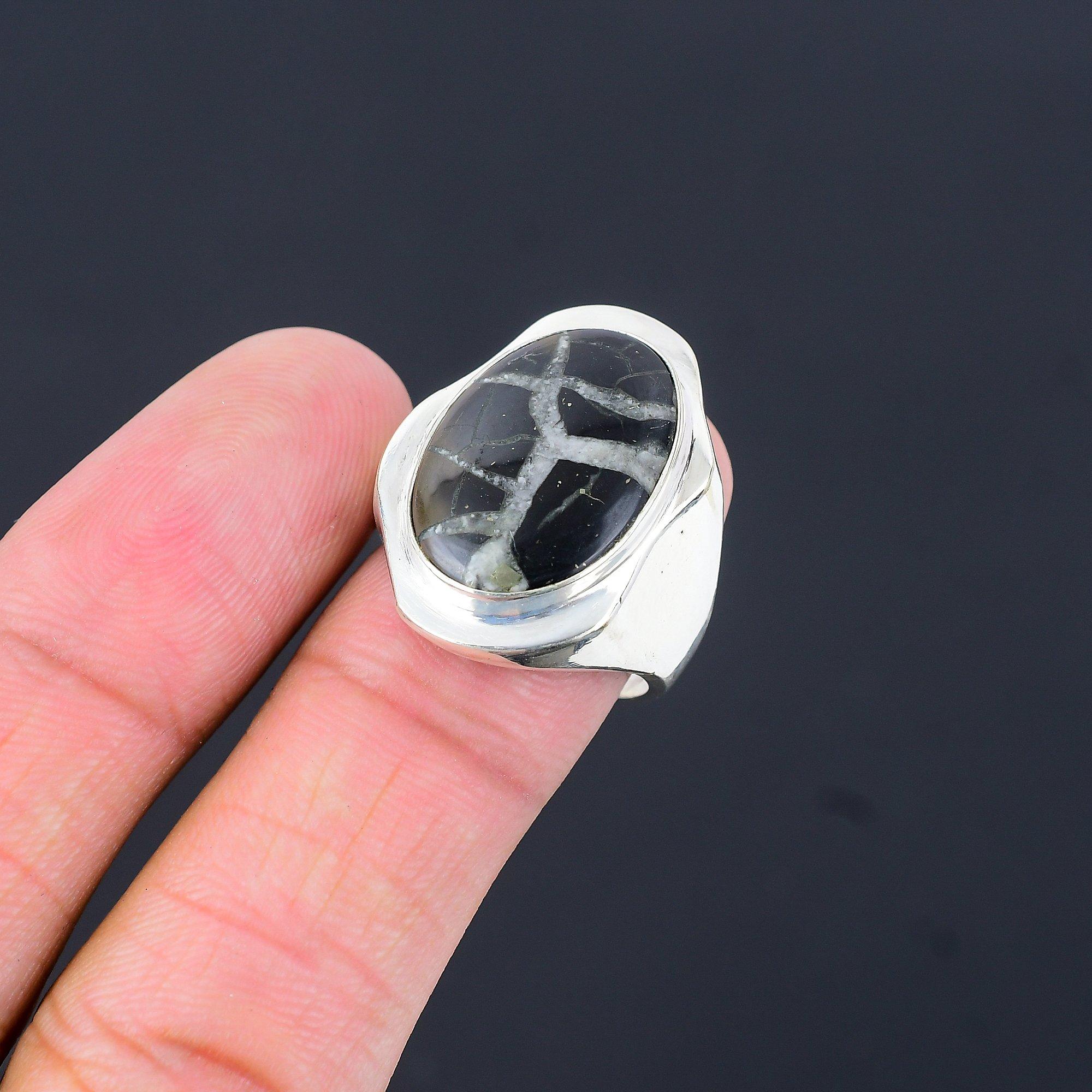 Easter Sale 925 Silver Moroccan Mud Crack Fossil Stone Daughter Ring Size 9.25 9.25