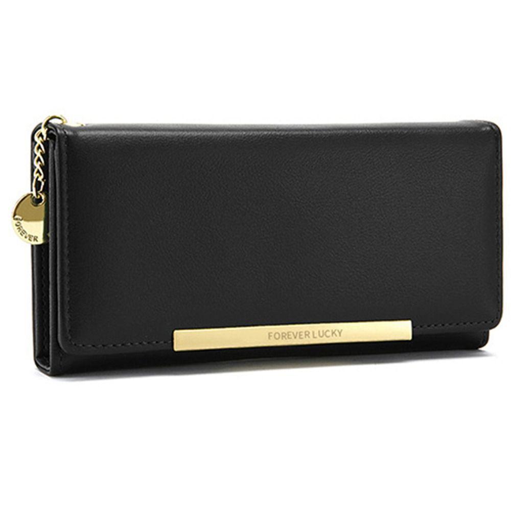 

Fashion PU Leather Zipper Clutch Bag Large Capacity Portable Simple Coin Purse Solid Color Female Long Purse Female чорний