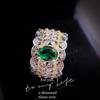 Italian Retro Court Style Hollow Pattern Two-Color Gold Haute Couture Jewelry Lace Imitation Emerald Pigeon Egg Ring