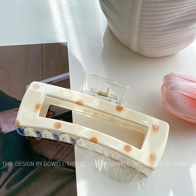 Stylish And Chic Large Hair Claw Clip With Polka Dots And Geometric Patterns White Dots