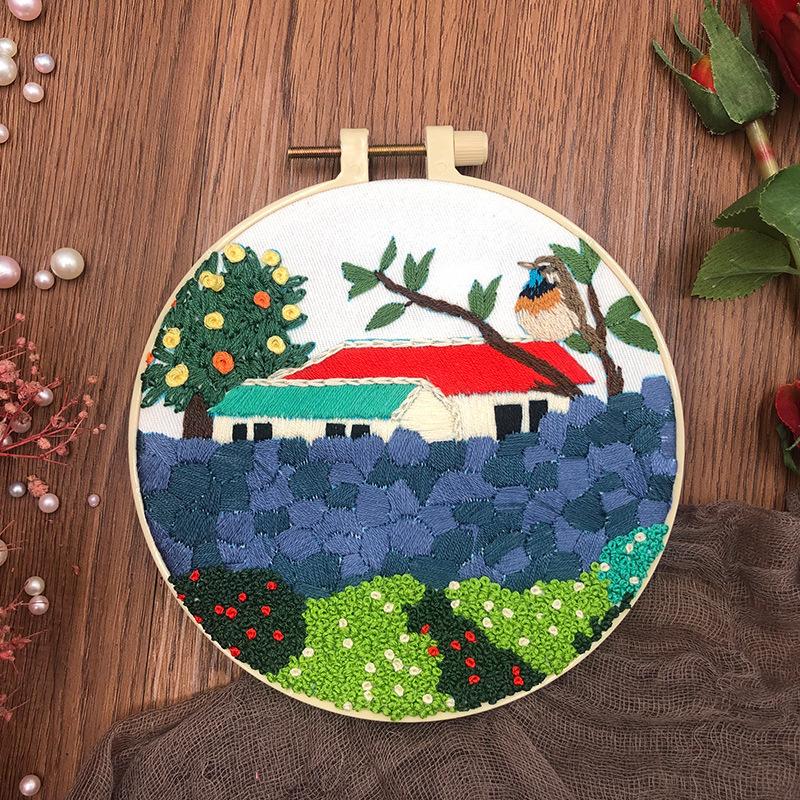 

1 шт. Набор для вышивания «Дом и цветы» своими руками из ткани 15cm