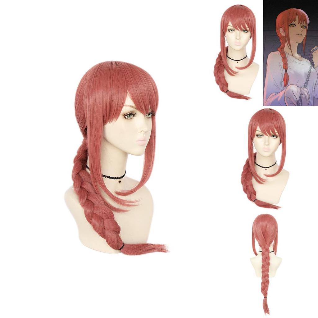 Parrucca Cosplay Makima di Chainsaw Man Treccia Rosa Capelli Lunghi Morbidi Sintetici Per Festa di Halloween