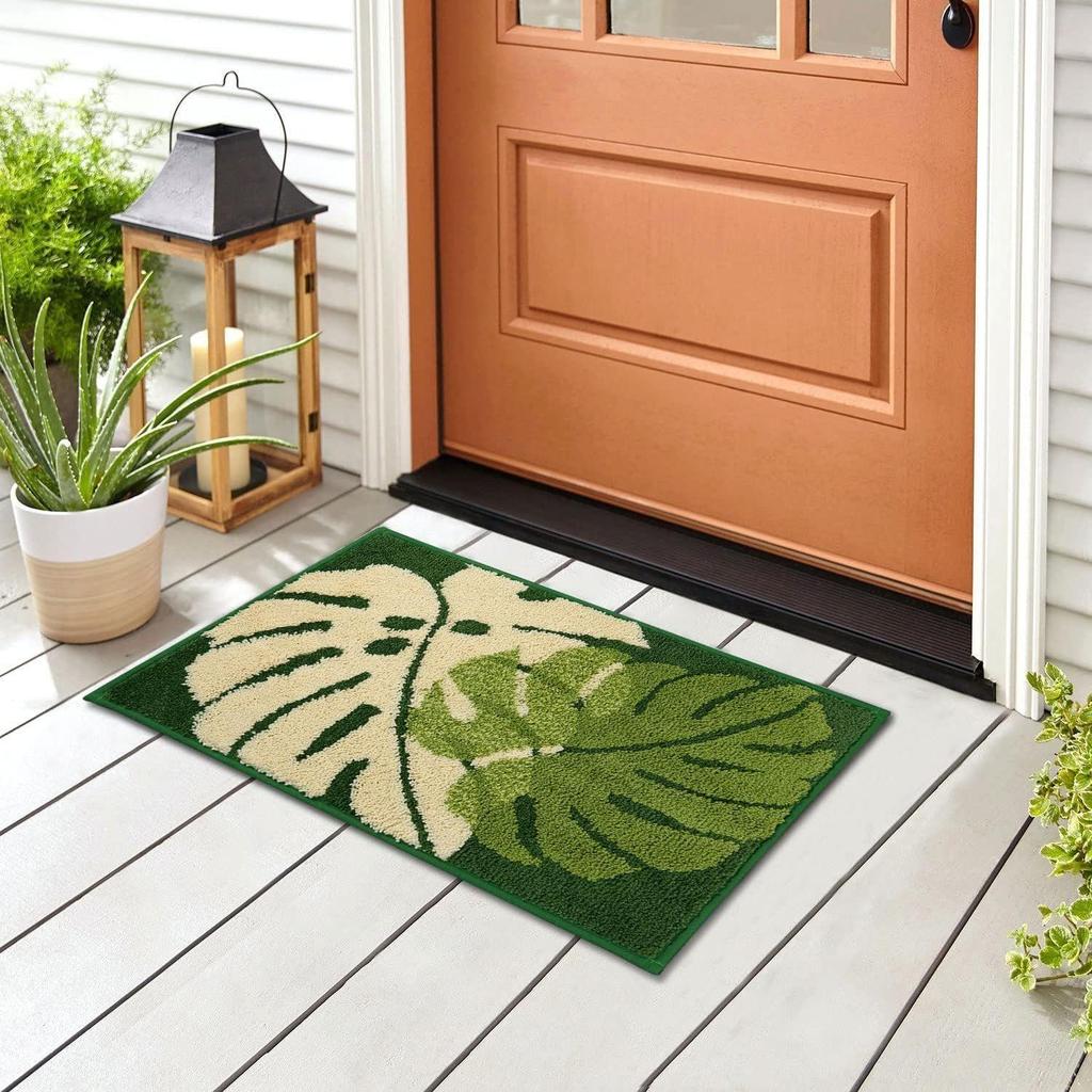 Two Leaf Super Soft Microfiber Bath Mat Super Absorbent Anti-Skid Door Mats for Home/Bathroom Mat/Bedroom/Kitchen/Floor Mat (Green) Pack of 1