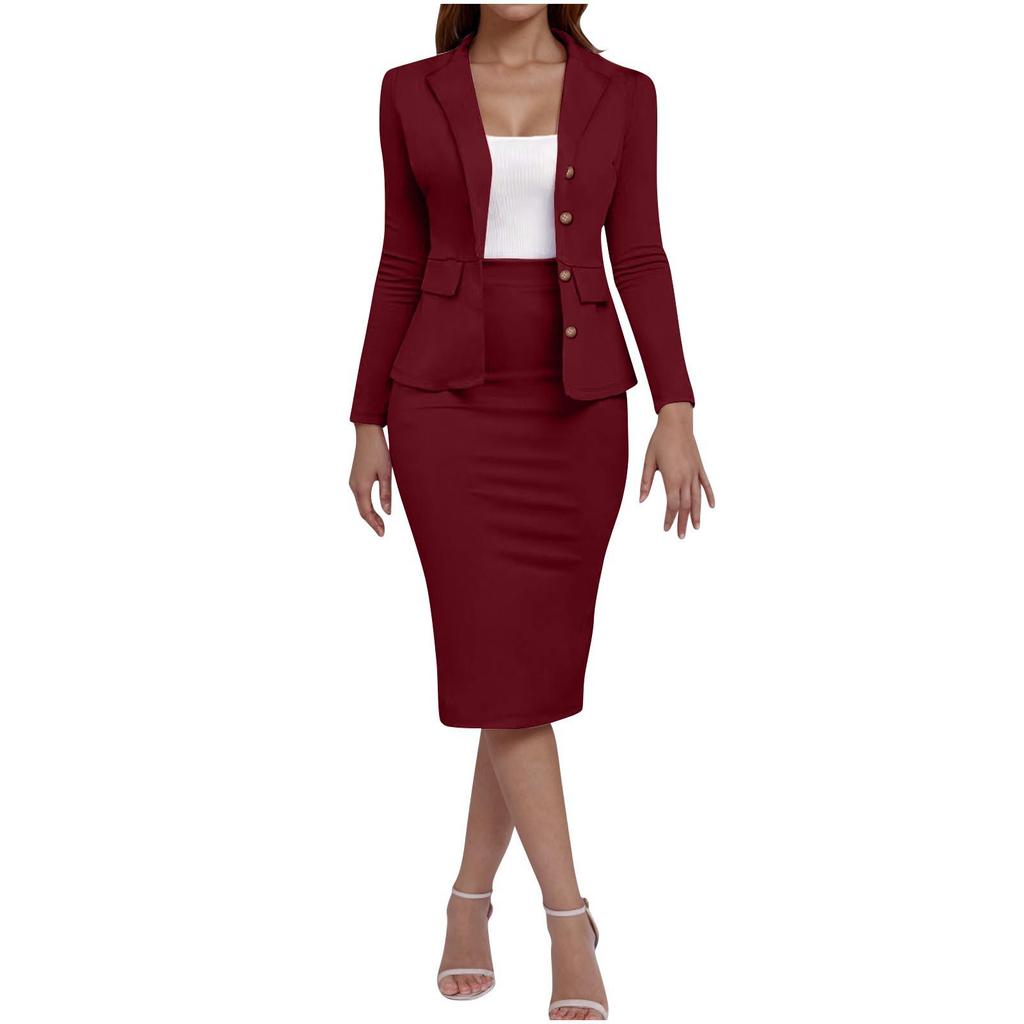 Women's Solid Color Long Sleeve Suit Dress Set