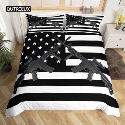 Amerikansk flagga påslakan Kulspruta täcköverdrag Queen King Polyester Quiltöverdrag USA Federationer Stjärnor Randigt Sängklädesset