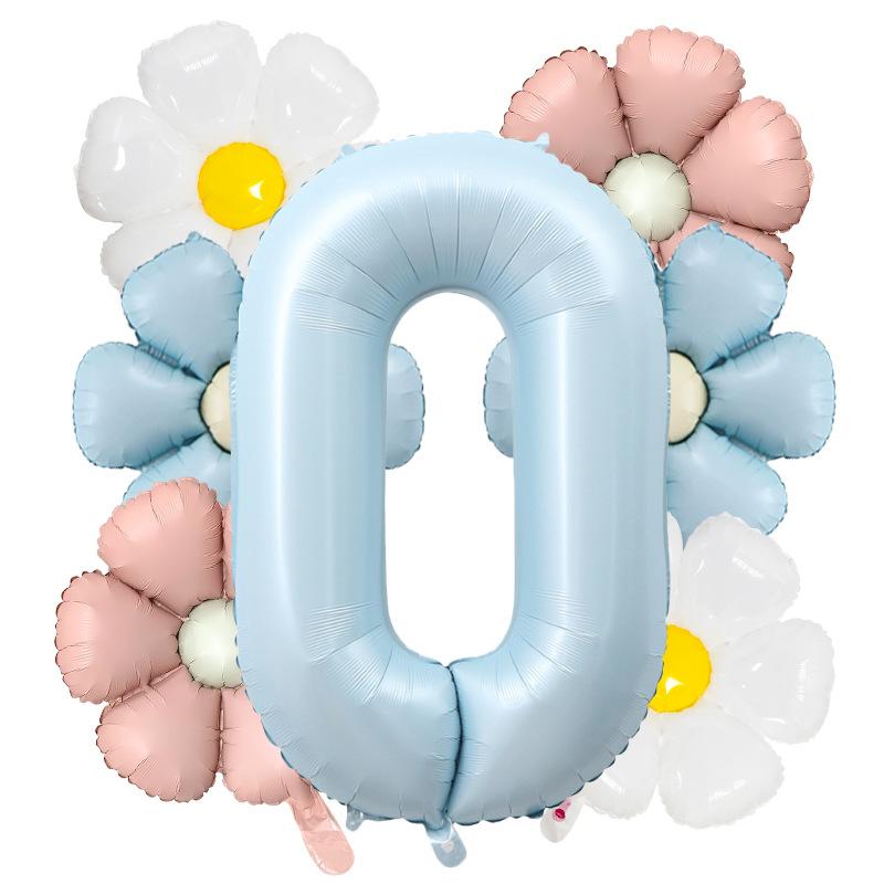 7pcs Matte Finish Daisy Balloon Number Wedding Decor Birthday Party Decoration Aluminum Foil Balloon Baby Shower Decorations