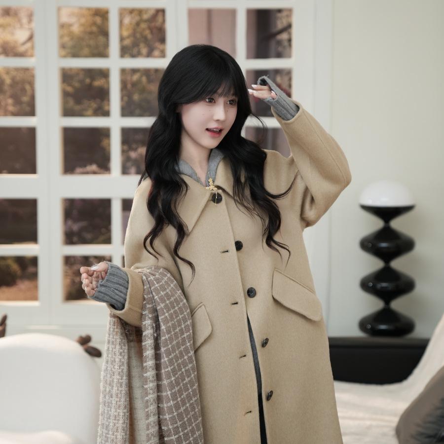 

Autumn and winter temperament suit collar single-breasted loose long woolen jacket 188 XS жовтий