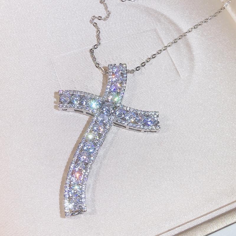 Luxury 925 copper Cross Pendant Statement Necklace With AAAA+ Zircon Long Necklace For Women Man Religious Fashion Jewelry Gift
