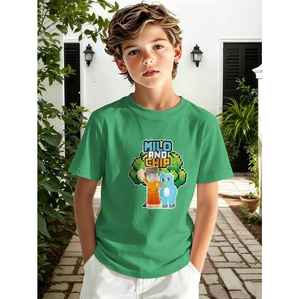 Summer Comfortable Fashionable Children's T-shirt Colorful Animal Printing Soft Comfortable Breathable Round Neck Short Sleeved T-shirt