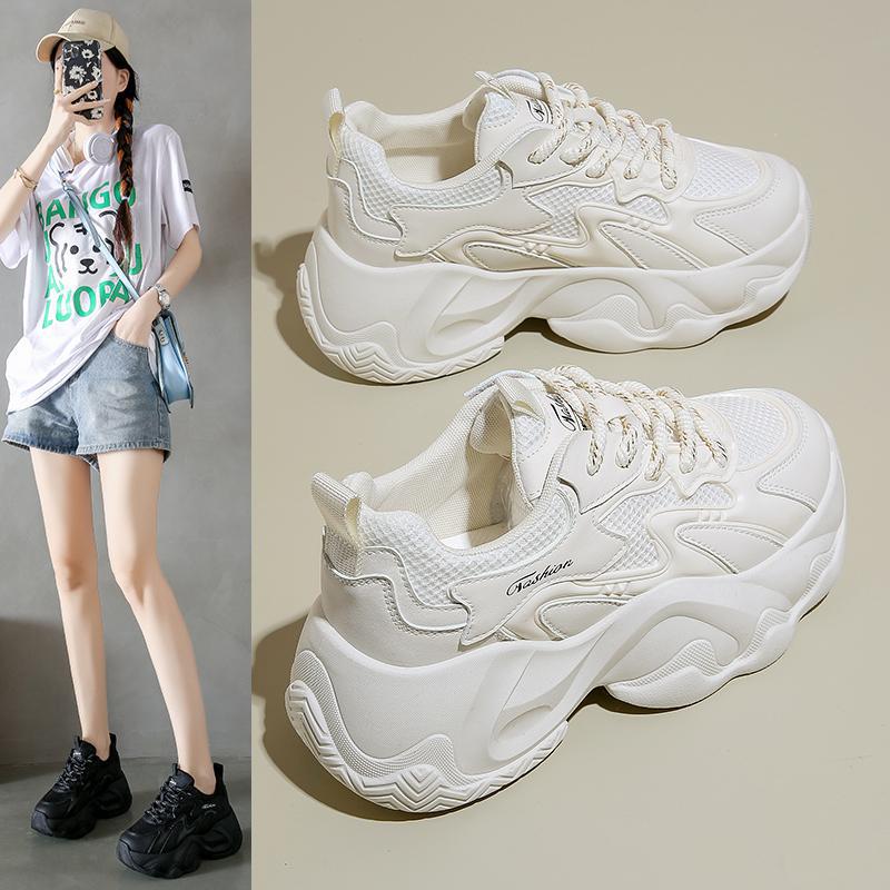 Spring women's shoes new small inner height increase casual dad shoes little white shoes wedge heel muffin platform mesh shoes
