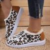 Lightweight flat leopard print fleece cotton shoes women's plus size women's shoes new fashion round toe lace-up cotton boots
