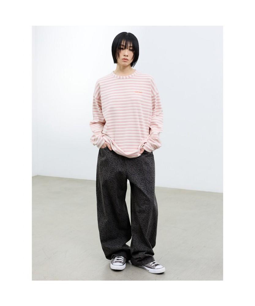 Saendeusaundeu (Unisex) Leopard Wide Oval Elastic Waist Pants Ash