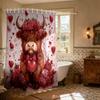 Valentine Day Red Highland Cow Print Waterproof Shower Hanging Curtain Hooks Multiple Sizes Curtains Single Panel Made Of Polyester