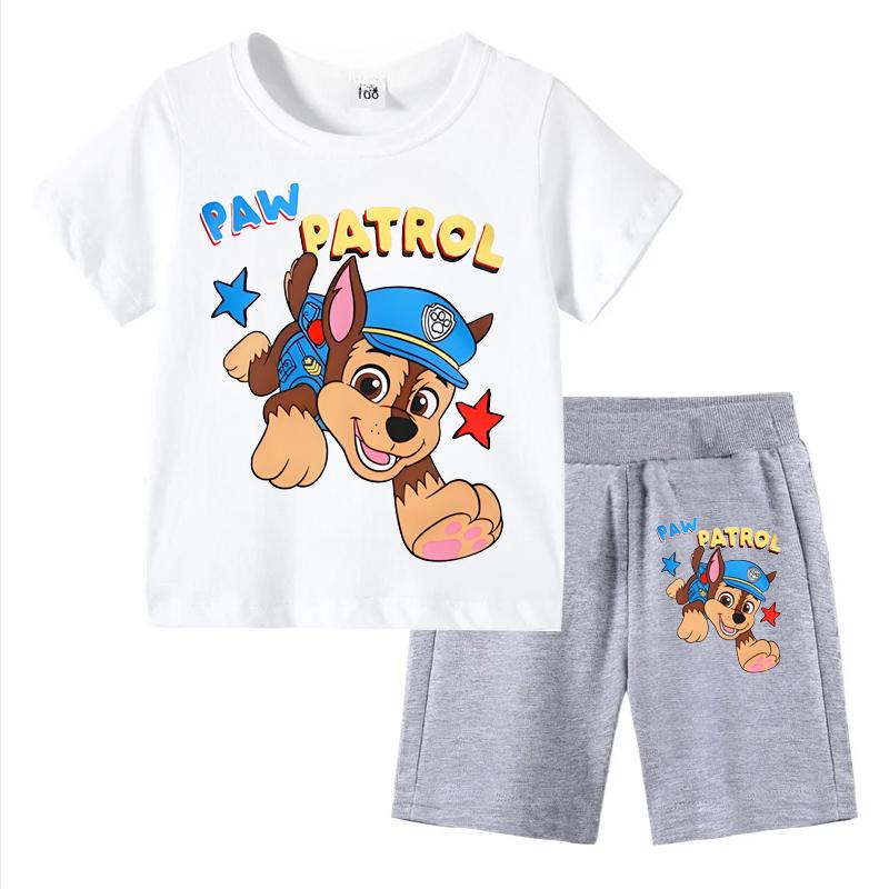 Paw Patrol Kids Set Boys Short Sleeve T-Shirt +Shorts 2-Piece Outfits Boys Cartoon Suit Casual Children Clothes For Summer