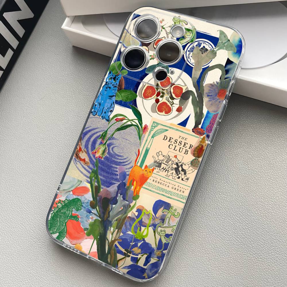 China Chic Mosaic Graffiti Green Rattan Phone Case For iPhone 17 15 14 13 11 12 16 Pro Max Plus Mini Transparent Silicone Soft