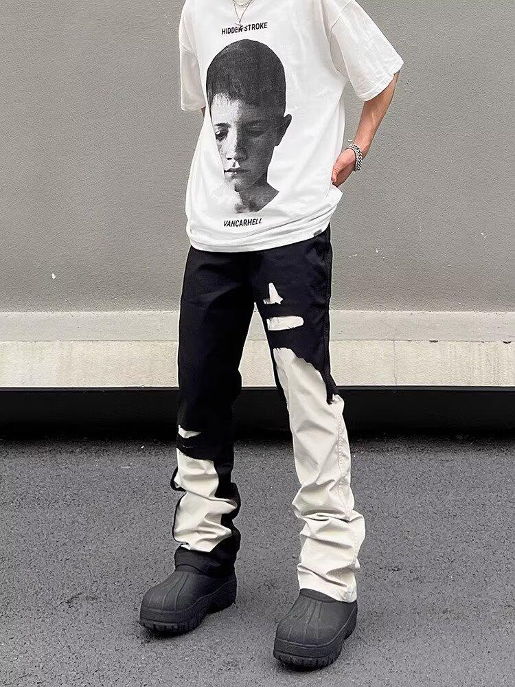 

Unisex Slim Fit Black & White Contrast Jeans with Distressed Details 2XL