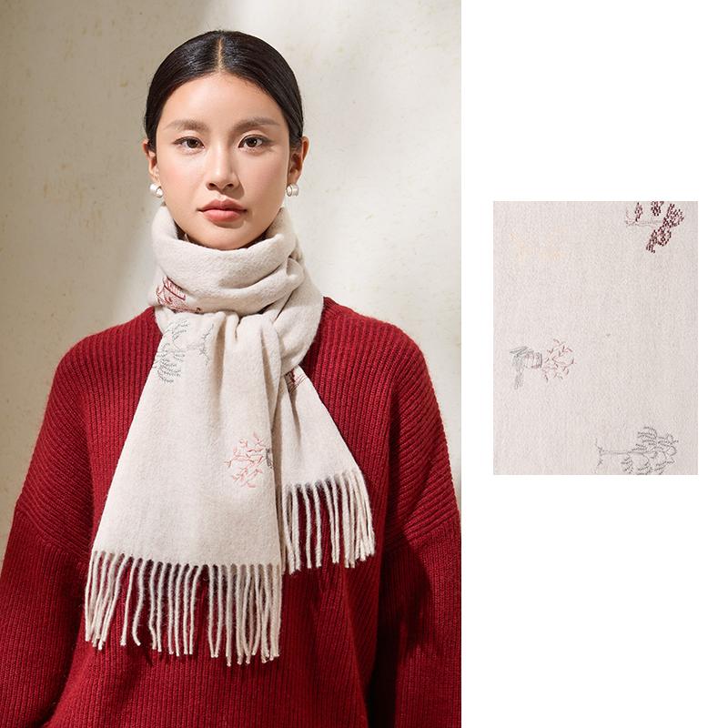 100% Wollschals Damen Winterschals Wickel Grauer Pashmina Warmer Chinesischer Suzhou-Stickerei Roter Schal Echarpe Femme 180X30cm