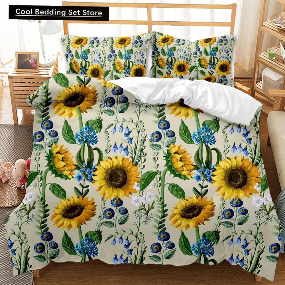 Comforter Sunflower Girly Yellow Floral Print Twin Comforter Women Blossom Flowers Polyester Bedding Set King Size