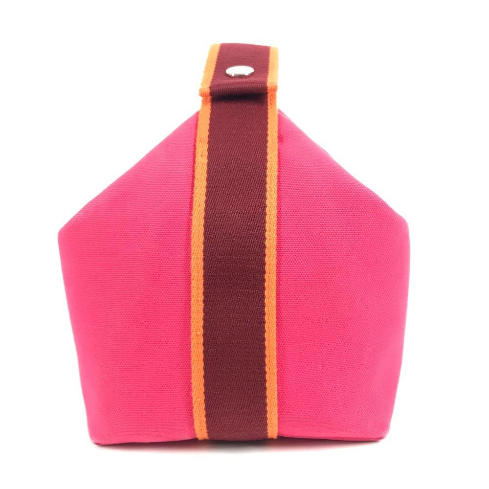 HERMES Bridea Black GM Bag pouch vanity bag H logo Hand Bag cotton hibiscus pink