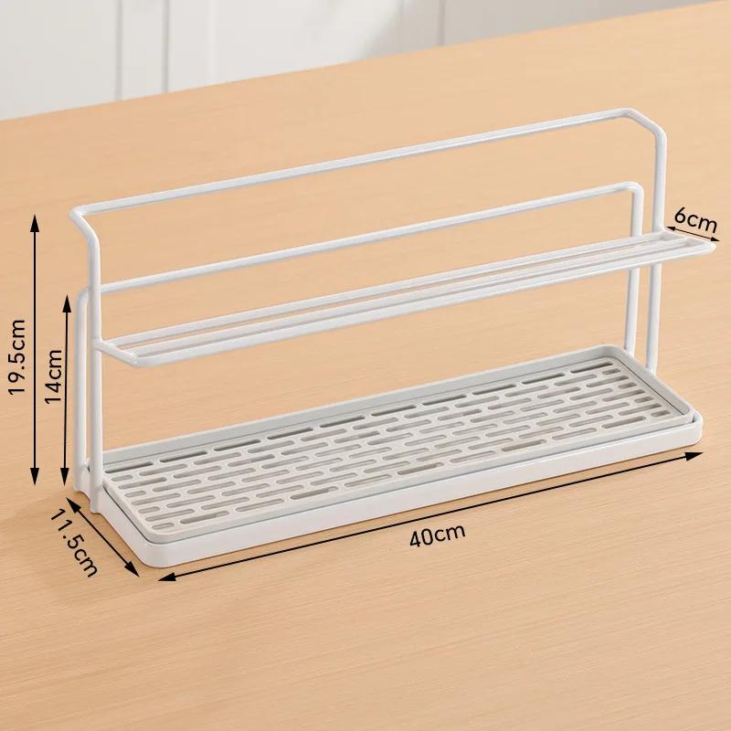 Kitchen Simple Double-layer Drain Cup Holder with Tray Multi-functional Desktop Thermos Cup Glasses Layered Metal Storage Rack