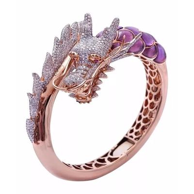 Vintage Rose Gold Color Dragon Animal Statement Ring Purple Stone Engagement Wedding Band Rings for Women Boho Jewelry