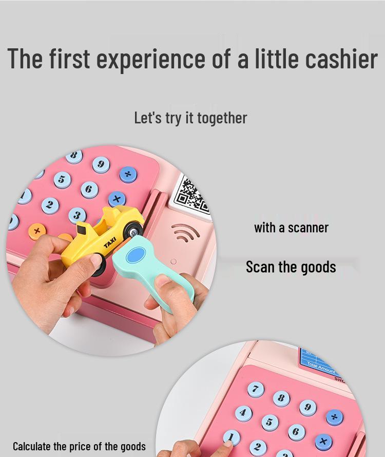 Wooden Play Cash Register with Coins & Card Swiper - Cognitive Learning Toy for Kids