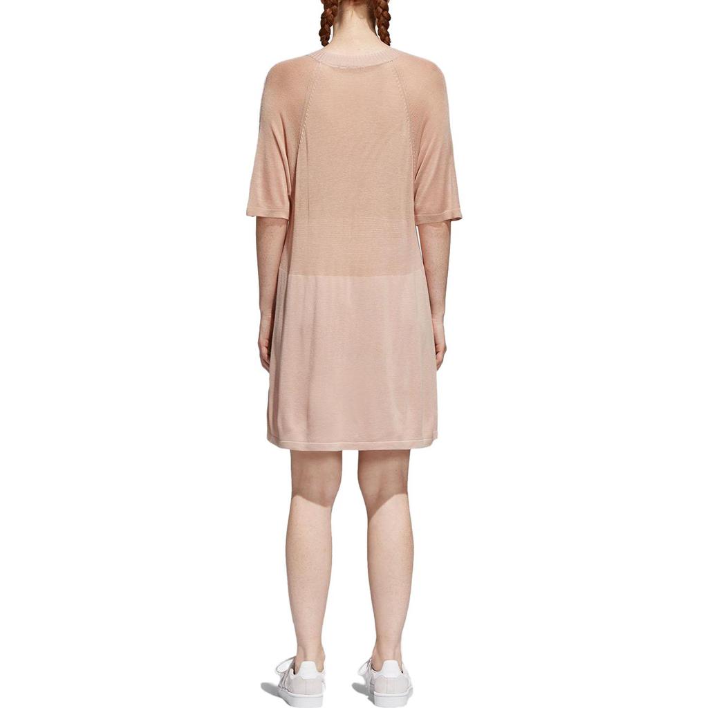 Adidas Originals Logo Print Solid T-Shirt Dress Women Dress Orange Pink CY5844