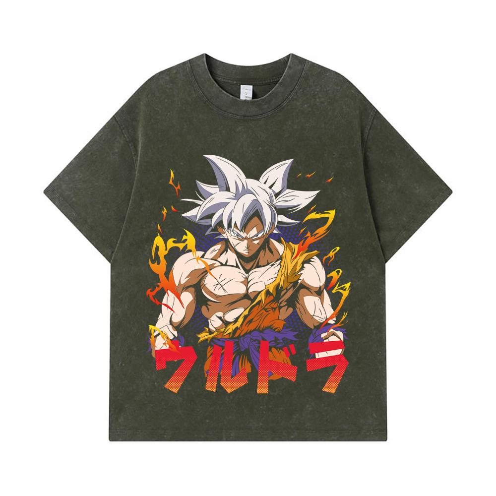 

275 GSM Washed T-shirts 100% Cotton Dragon Ball V11 Goku Ultra Print Unisex Heavy Cotton T Shirt S армия зеленый