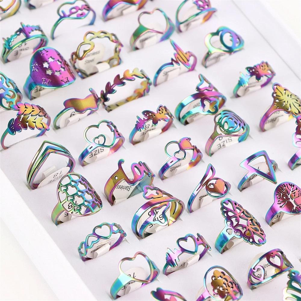 10pcs Stainless Steel Rings Fashion Jewelry Silver/Gold/Black/Multicolor