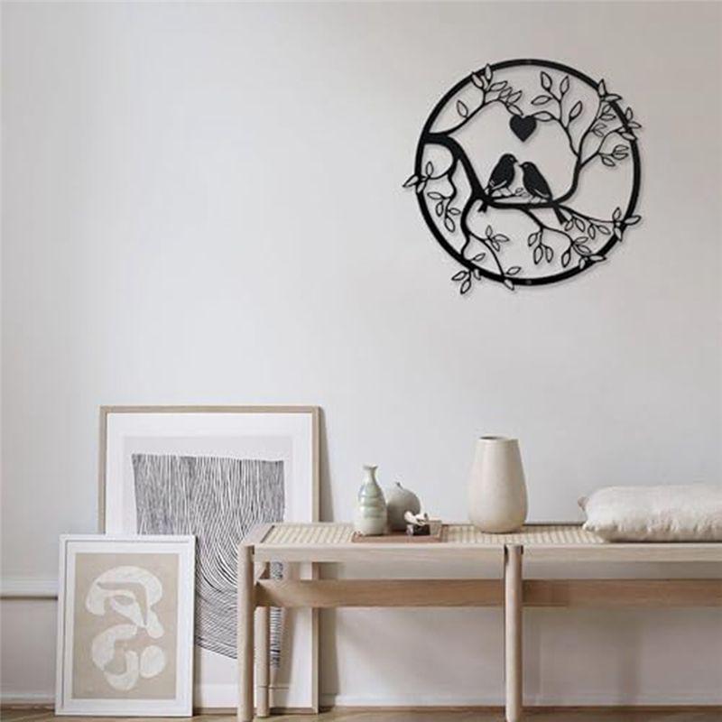 A74E-Metal Bird Wall Decor On Branch Metal Wall Art Decor Stylish Birds Metal Wall Art Hanging Decor Family Black Bird Decor, Du
