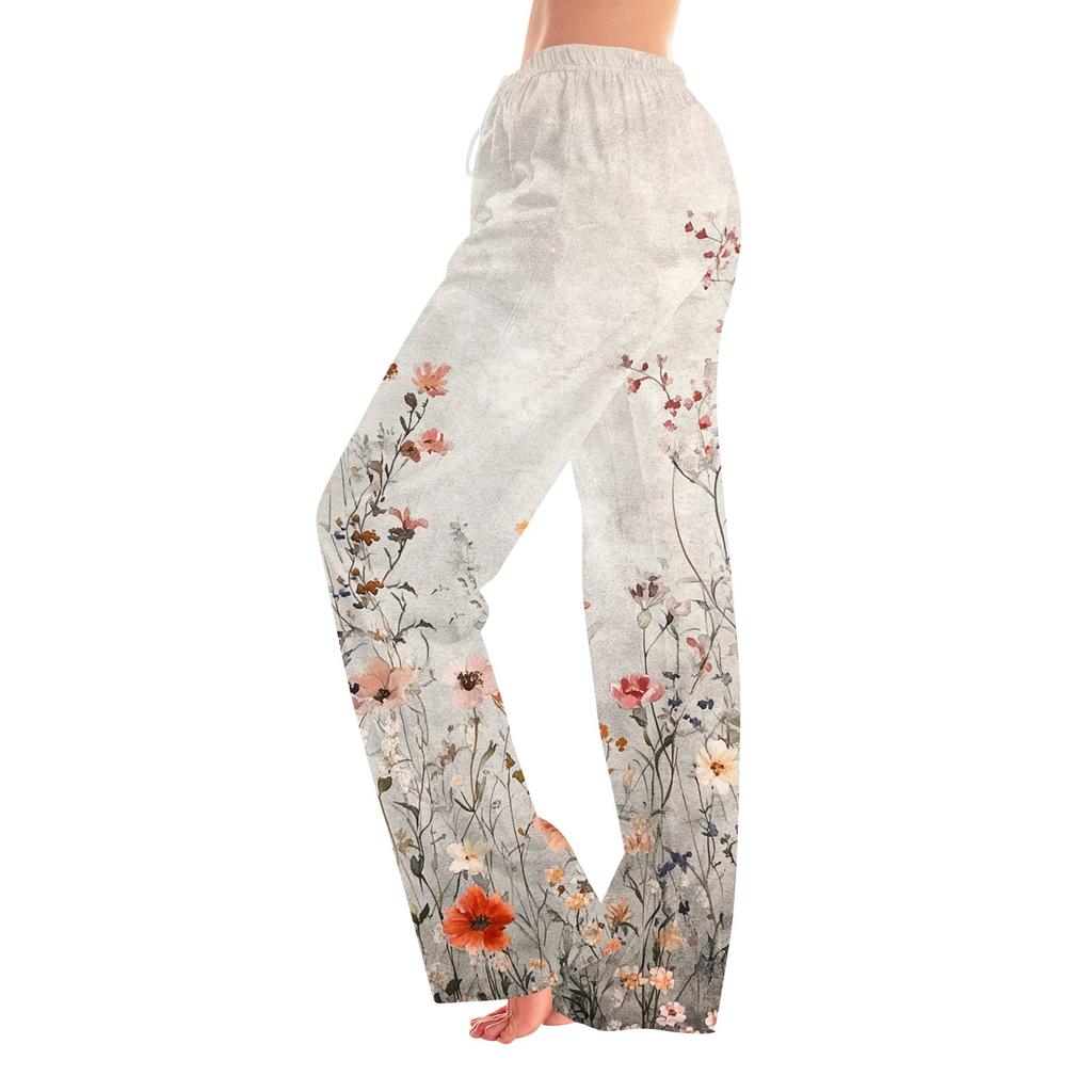 Womens Pajama Pants Sleepwear Casual Drawstring Elastic Waist Pants Comfy Straight Yoga Loose Trousers