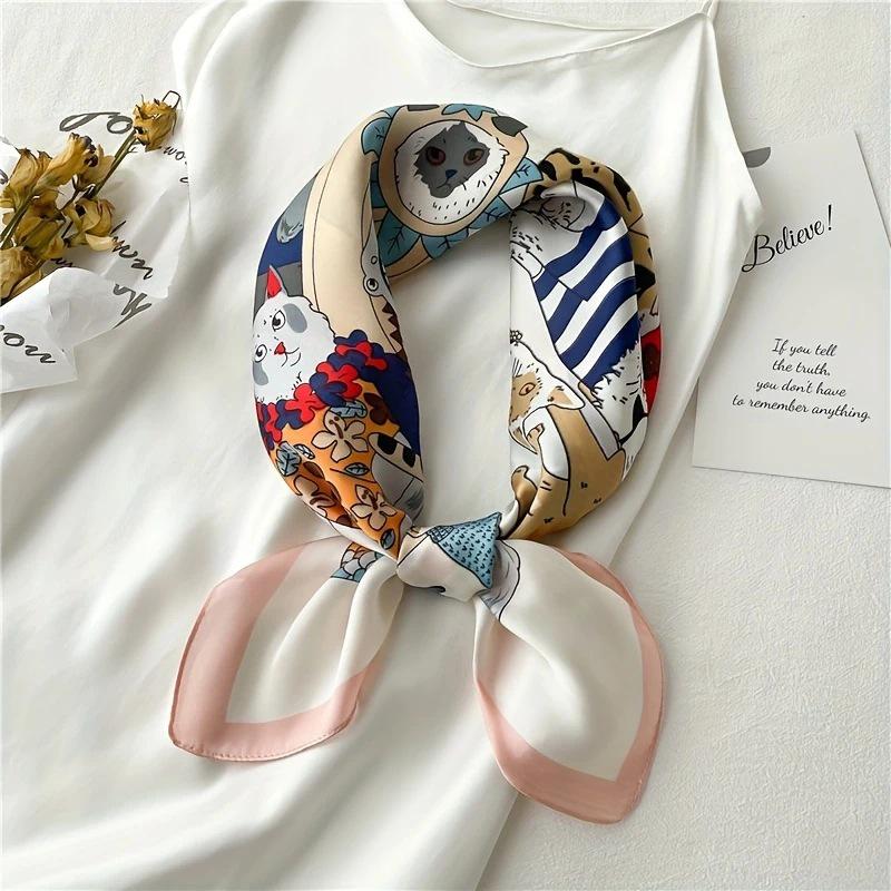 70 Silk Scarf: High-End Korean Style, Versatile Professional Imitation Silk, Retro Printed Women's Scarf