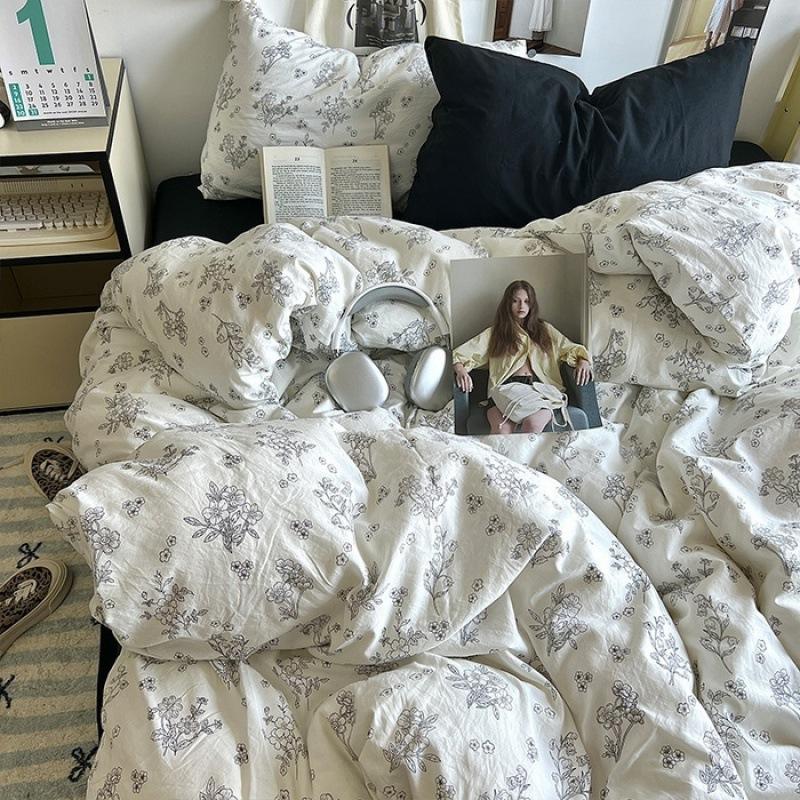 Washed Cotton Four-piece Set, Small Fresh Quilt Cover, Dormitory Bed Sheet Three-piece Set, Bedding