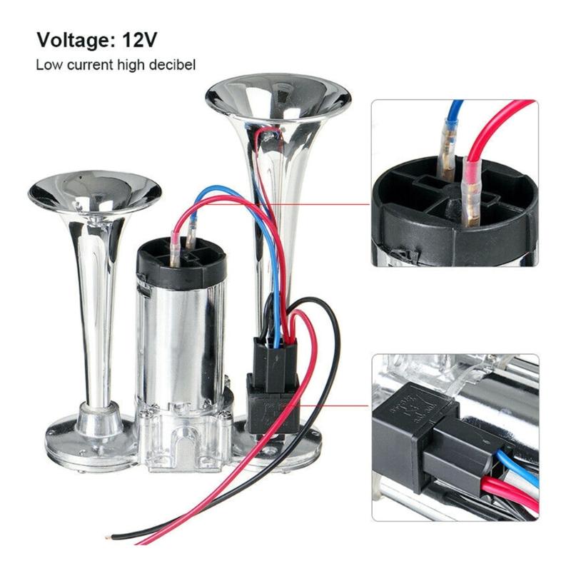 600DB Car Air Horn Super Loud 12V Auto Air Horn Double Tube Trumpet Air Horns for Car Boat 12V Vehicles