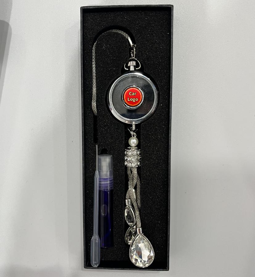 Personalized Shiny Crystal Car Perfume Hanging Ornaments Custom Fluorescent Car Logo Rear View Mirror Pendant Accessories