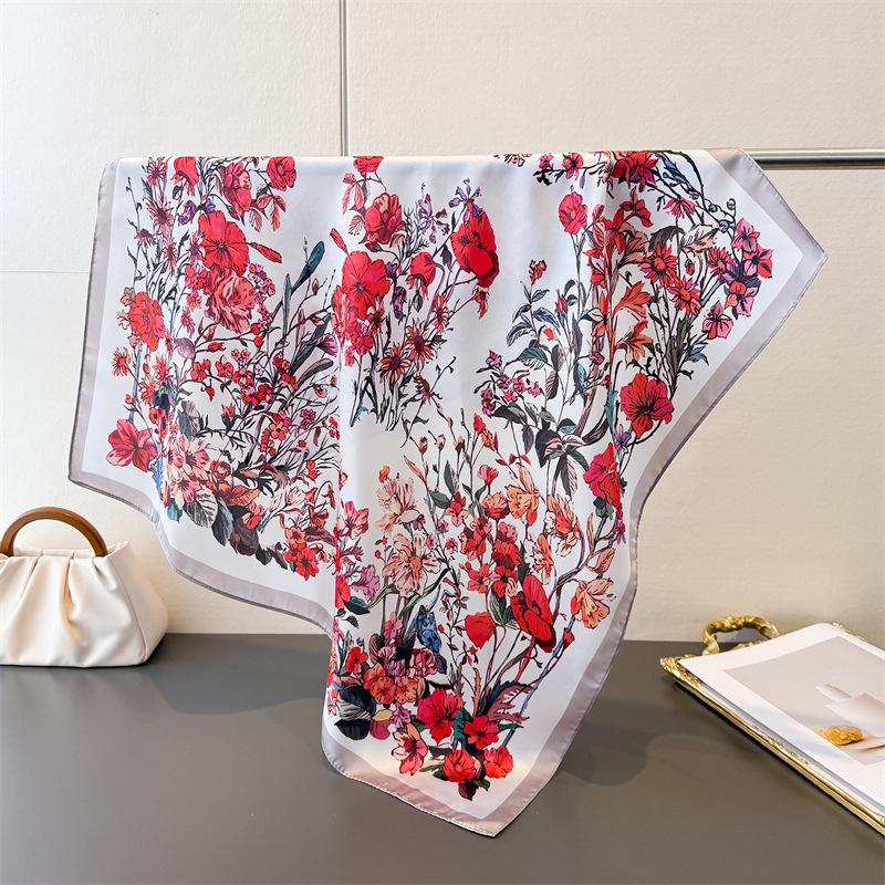 Korean Version of the New Printed High-end Silk Scarf Simulation Silk Square Scarf Shawl Versatile Neck Small Square Scarf Headscarf Scarf Women