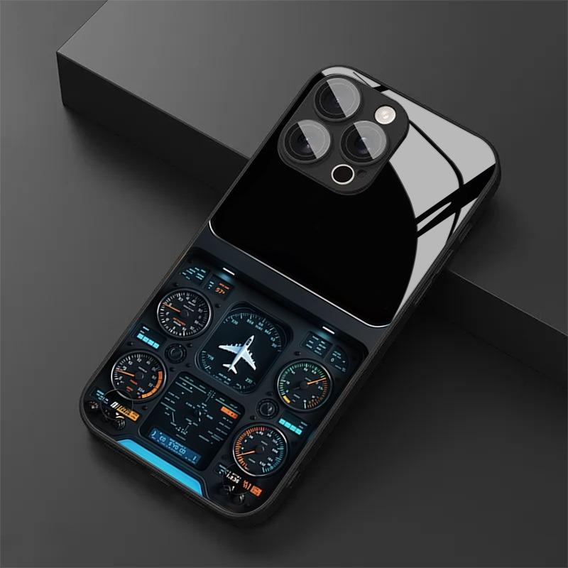 Aircraft Instrument Tempered Glass Case for iPhone 17 Pro Max 16 15 14 13 12 11 Pro Max 16E 17Air X XR XS 7 8 Plus SE2 Cover
