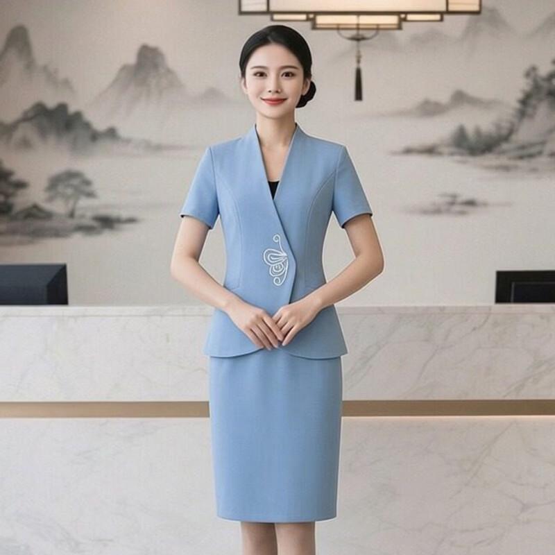 Trueman Light Blue Professional Women's Cheongsam Dress & Suit Sets