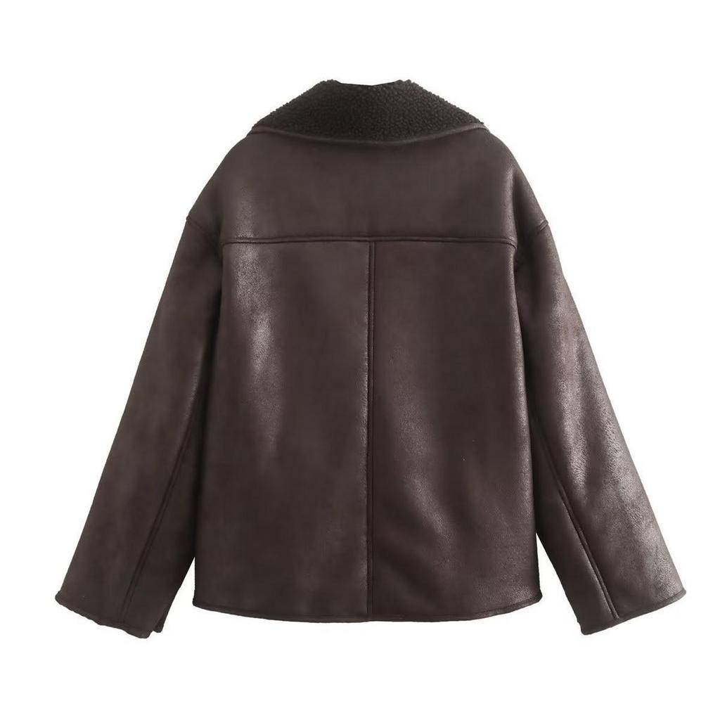 Women's European and American Autumn/Winter Loose Fur-Lined Warm Jacket with Lapel - Trendy Fashion Coat