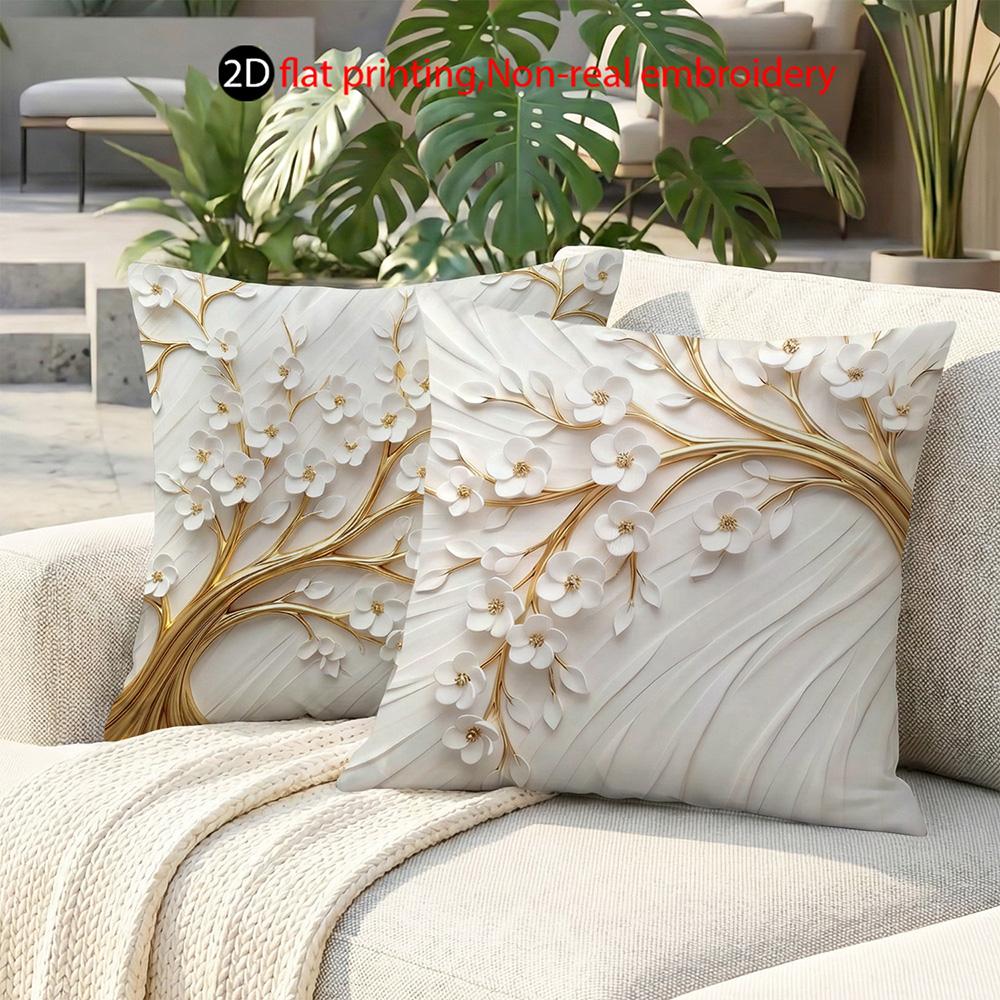1/4 Stück 2D Flach- Luxuriös 3D Gold Weiß Blume Baum des Lebens Kissenbezug Zuhause Bauernhaus Außen Dekoration Kissenbezug