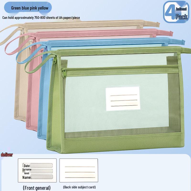 Dual-Layer Zippered Mesh File Bag for Students