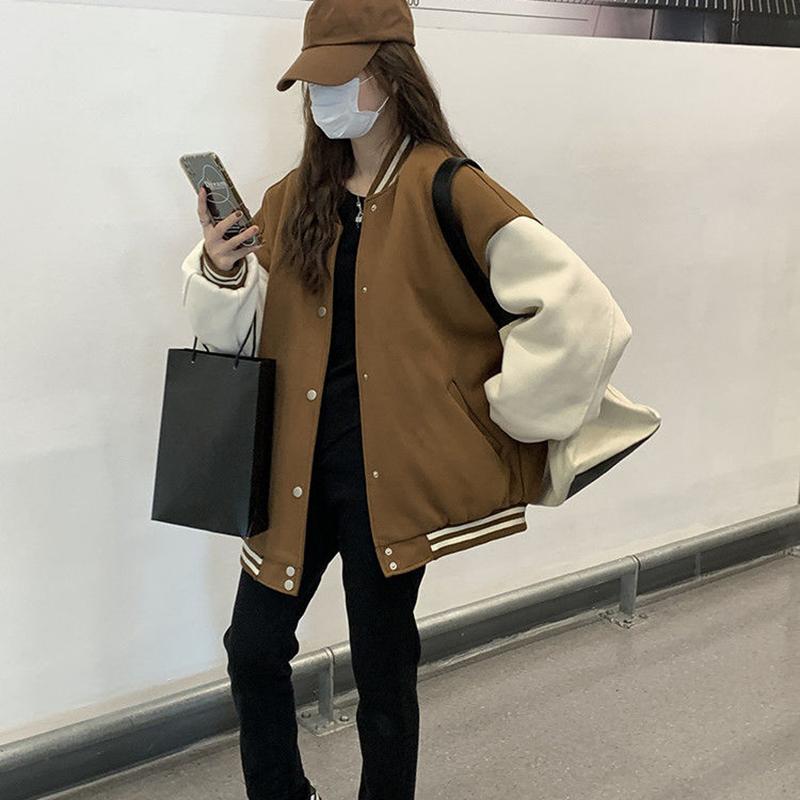 Spring Autumn Women Baseball Jackets Harajuku Casual Loose Pockets Korean Bomber Sweatshirt Uniform Streetwear Tops Coats