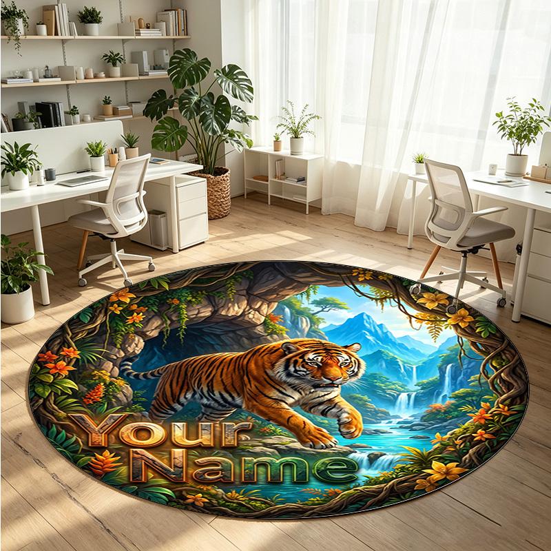Wild Animals (135) Theme Round Crystal Velvet Rug Custom Name Text Personalized Floor Mat Home Decor Non Slip Crystal Carpet
